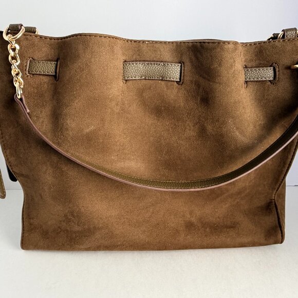 Nanette Lepore Brown Suede Tote Leather Trim Gold Hardware - Picture 4 of 9